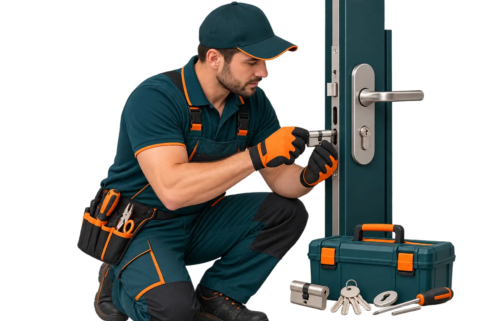Fabbro al lavoro su una serratura a Chieri
